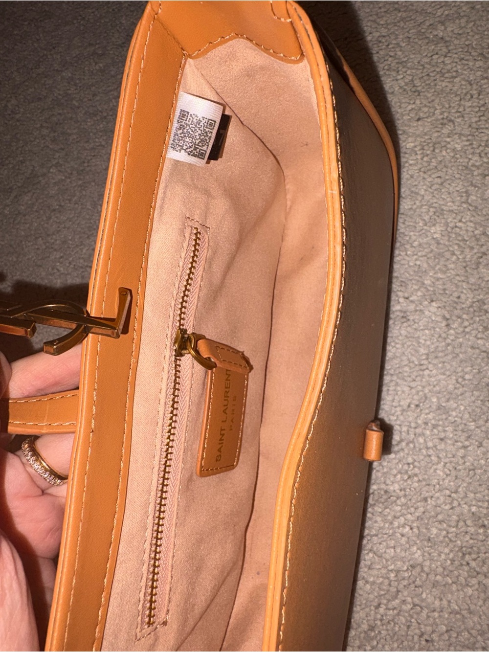 Tan Leather Shoulder Bag with Logo - Picture 6 of 6
